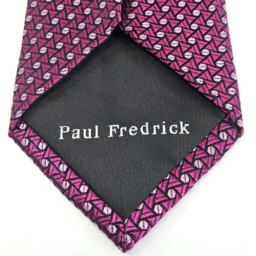 PAUL FREDRICK Pink Black Geometric Silk Tie Classic Bold Designer Luxury